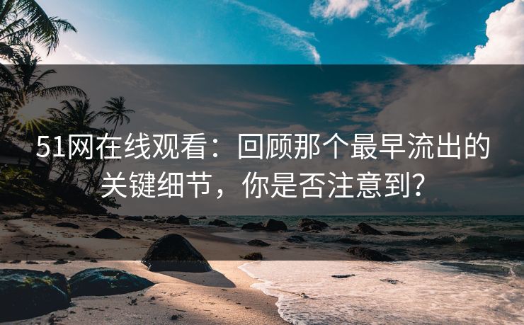 51网在线观看：回顾那个最早流出的关键细节，你是否注意到？