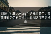 别被“heiliaowang”的标题骗了：真正要看的只有三点——看域名而不是标题