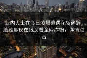 业内人士在今日凌晨遭遇花絮迷醉，蘑菇影视在线观看全网炸锅，详情点击