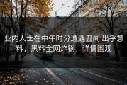 业内人士在中午时分遭遇丑闻 出乎意料，黑料全网炸锅，详情围观