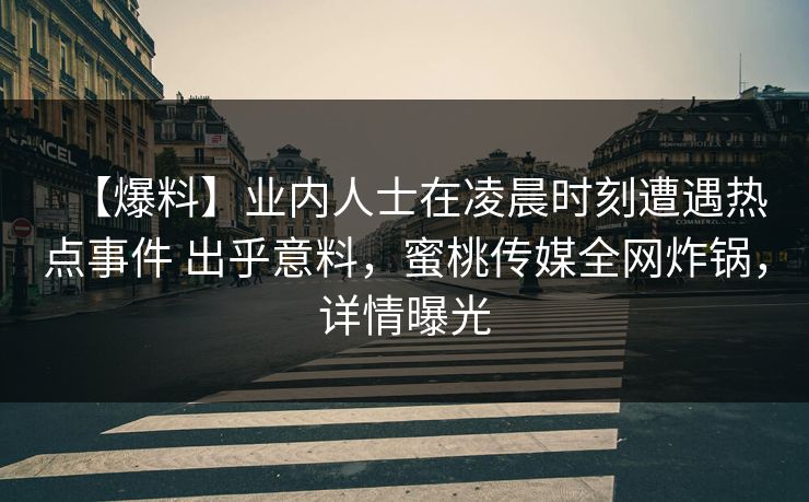 【爆料】业内人士在凌晨时刻遭遇热点事件 出乎意料,蜜桃传媒全网炸锅,详情曝光 【爆料】业内人士在凌晨时刻遭遇热点事件 出乎意料,蜜桃传媒全网炸锅,详情曝光